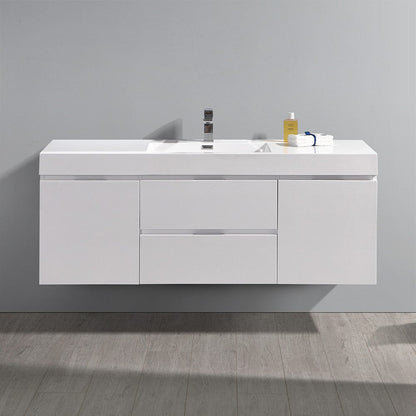 Fresca Valencia 60 Glossy White Wall Hung Modern Bathroom Vanity