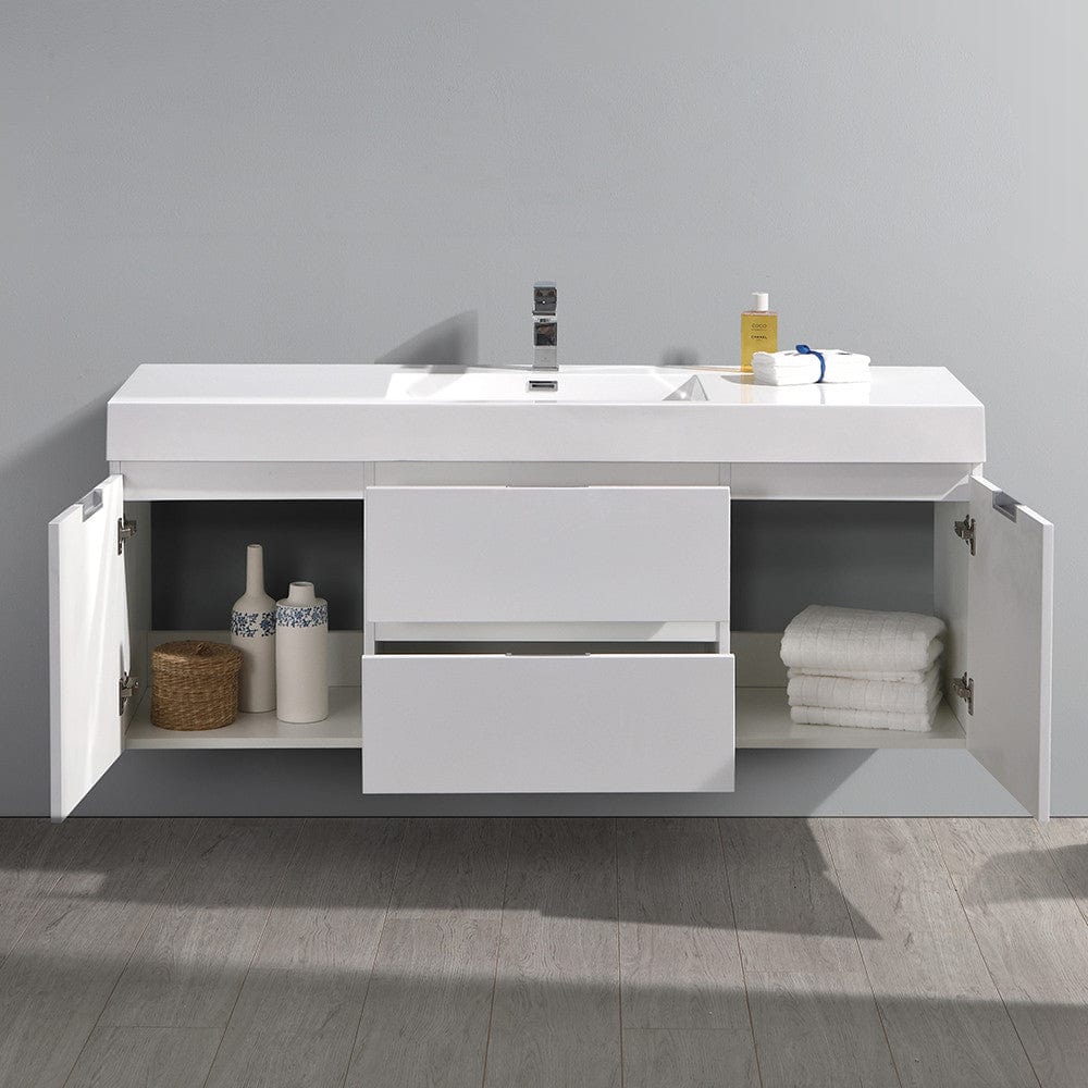 Fresca Valencia 60 Glossy White Wall Hung Modern Bathroom Vanity