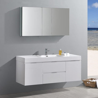 Fresca Valencia 60 Glossy White Wall Hung Modern Bathroom Vanity Set  w/ Medicine Cabinet