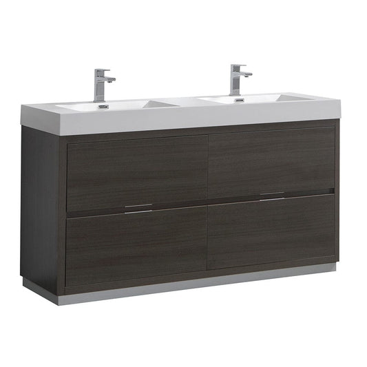 Fresca Valencia 60" Gray Oak Free Standing Double Sink Modern Bathroom Vanity