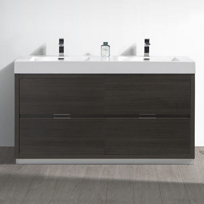 Fresca Valencia 60 Gray Oak Free Standing Double Sink Modern Bathroom Vanity