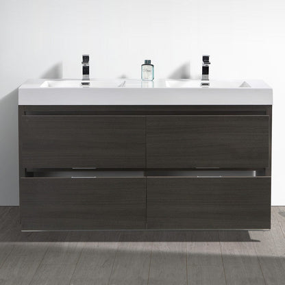 Fresca Valencia 60 Gray Oak Free Standing Double Sink Modern Bathroom Vanity