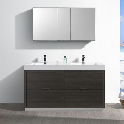 Fresca Valencia 60 Gray Oak Free Standing Double Sink Modern Bathroom Vanity Set  w/ Medicine Cabinet