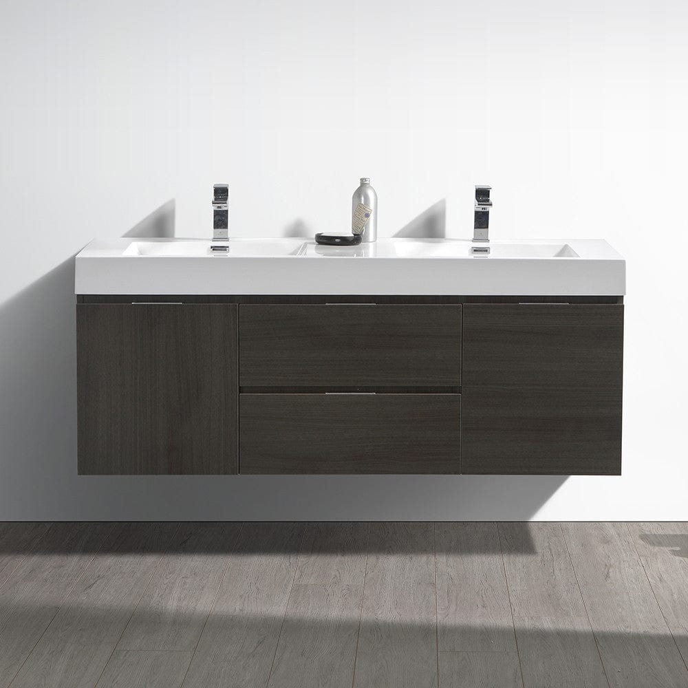 Fresca Valencia 60 Gray Oak Wall Hung Double Sink Modern Bathroom Vanity