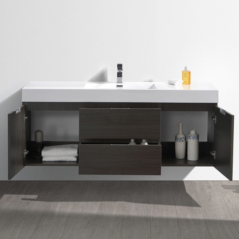 Fresca Valencia 60 Gray Oak Wall Hung Modern Bathroom Vanity