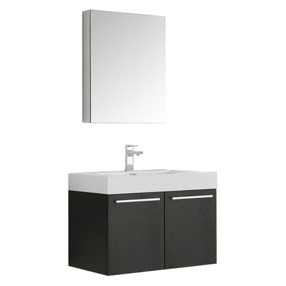 Fresca Vista 30" Black Wall Hung Modern Bathroom Vanity w/ Medicine Cabinet