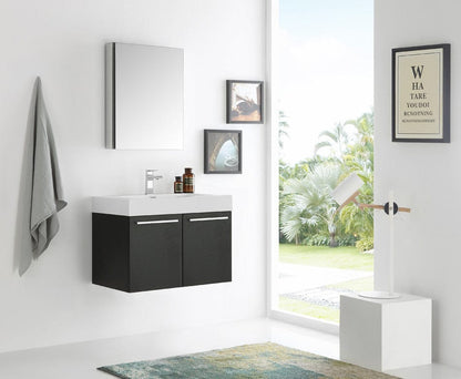 Fresca Vista 30" Black Wall Hung Modern Bathroom Vanity w/ Medicine Cabinet