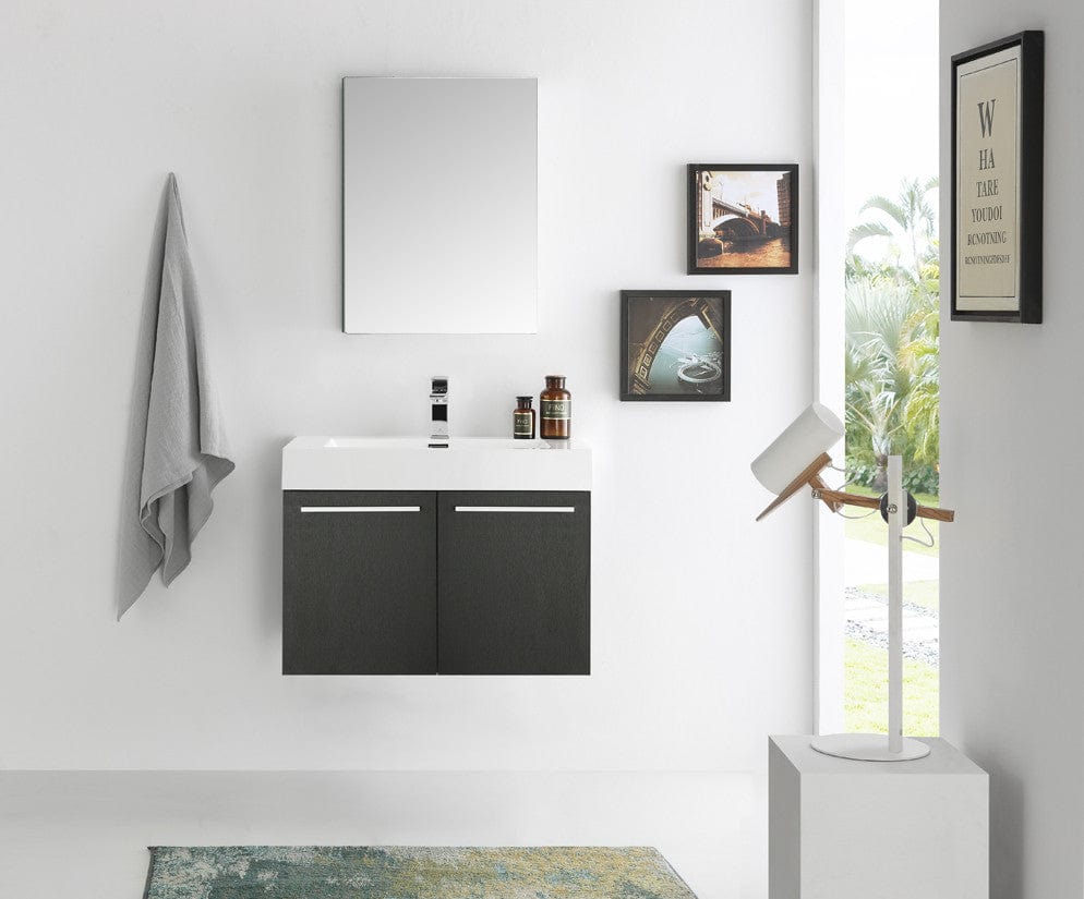 Fresca Vista 30 Black Wall Hung Modern Bathroom Vanity w/ Medicine Cabinet