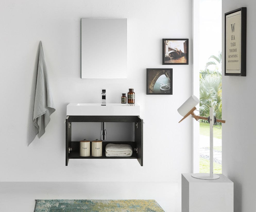 Fresca Vista 30 Black Wall Hung Modern Bathroom Vanity w/ Medicine Cabinet