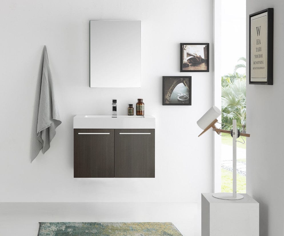 Fresca Vista 30 Gray Oak Wall Hung Modern Bathroom Vanity w/ Medicine Cabinet