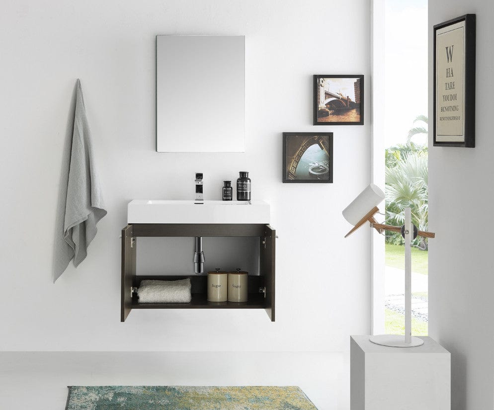 Fresca Vista 30 Gray Oak Wall Hung Modern Bathroom Vanity w/ Medicine Cabinet