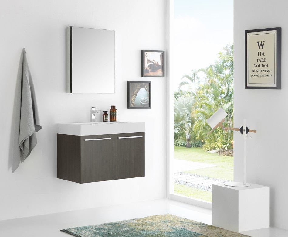 Fresca Vista 30" Gray Oak Wall Hung Modern Bathroom Vanity w/ Medicine Cabinet