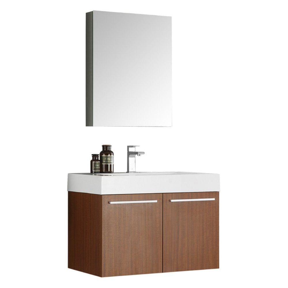 Fresca Vista 30" Teak Wall Hung Modern Bathroom Vanity w/ Medicine Cabinet