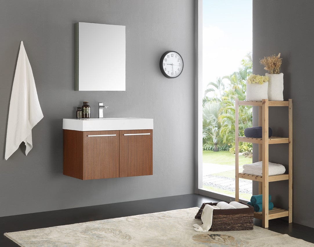 Fresca Vista 30" Teak Wall Hung Modern Bathroom Vanity w/ Medicine Cabinet