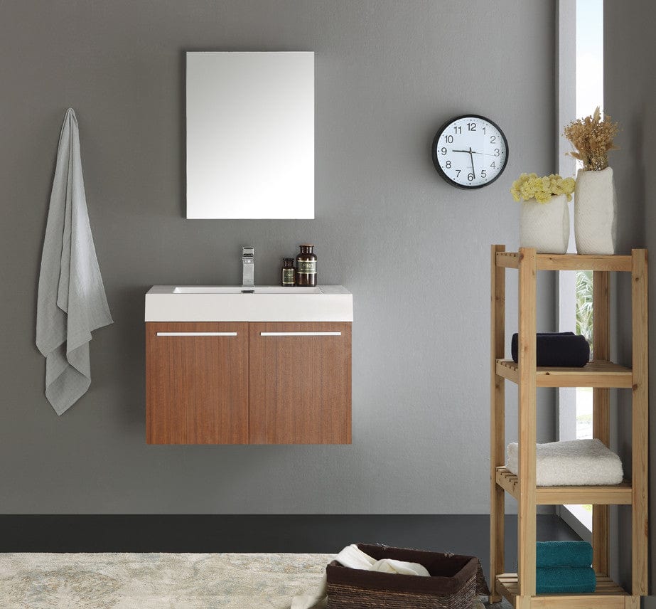 Fresca Vista 30 Teak Wall Hung Modern Bathroom Vanity w/ Medicine Cabinet