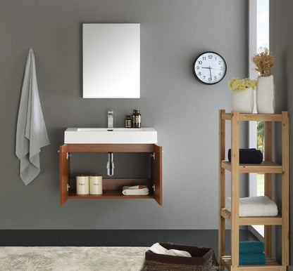 Fresca Vista 30 Teak Wall Hung Modern Bathroom Vanity w/ Medicine Cabinet