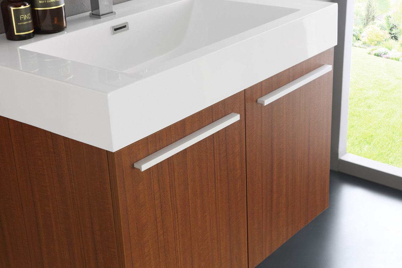 Fresca Vista 30 Teak Wall Hung Modern Bathroom Vanity w/ Medicine Cabinet