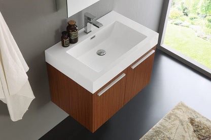 Fresca Vista 30 Teak Wall Hung Modern Bathroom Vanity w/ Medicine Cabinet