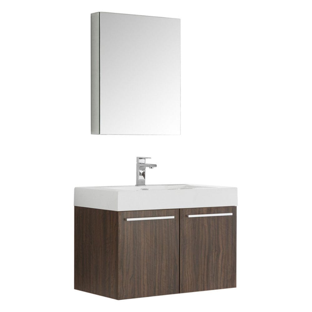 Fresca Vista 30" Walnut Wall Hung Modern Bathroom Vanity w/ Medicine Cabinet