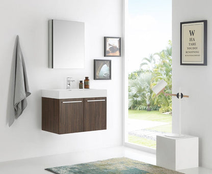 Fresca Vista 30" Walnut Wall Hung Modern Bathroom Vanity w/ Medicine Cabinet