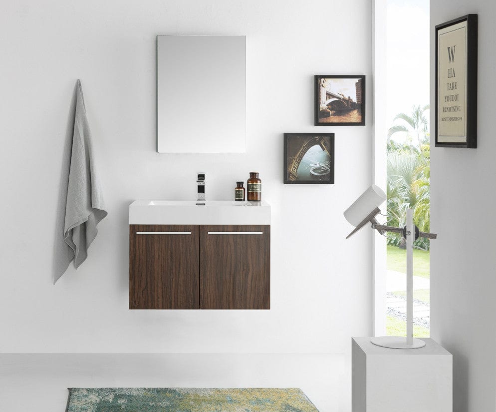 Fresca Vista 30 Walnut Wall Hung Modern Bathroom Vanity w/ Medicine Cabinet