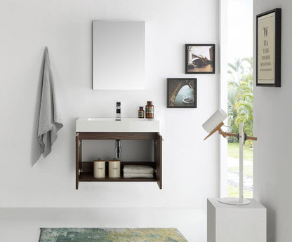 Fresca Vista 30 Walnut Wall Hung Modern Bathroom Vanity w/ Medicine Cabinet