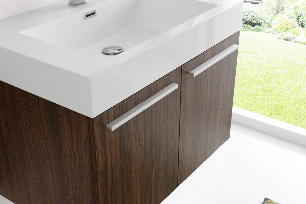 Fresca Vista 30 Walnut Wall Hung Modern Bathroom Vanity w/ Medicine Cabinet