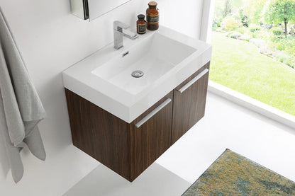 Fresca Vista 30 Walnut Wall Hung Modern Bathroom Vanity w/ Medicine Cabinet