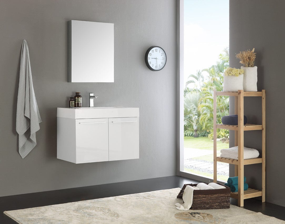 Fresca Vista 30" White Wall Hung Modern Bathroom Vanity w/ Medicine Cabinet