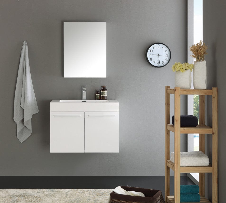 Fresca Vista 30 White Wall Hung Modern Bathroom Vanity w/ Medicine Cabinet