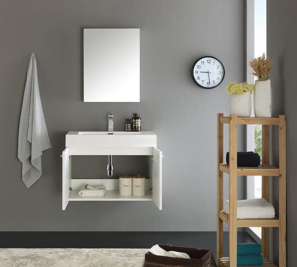 Fresca Vista 30 White Wall Hung Modern Bathroom Vanity w/ Medicine Cabinet