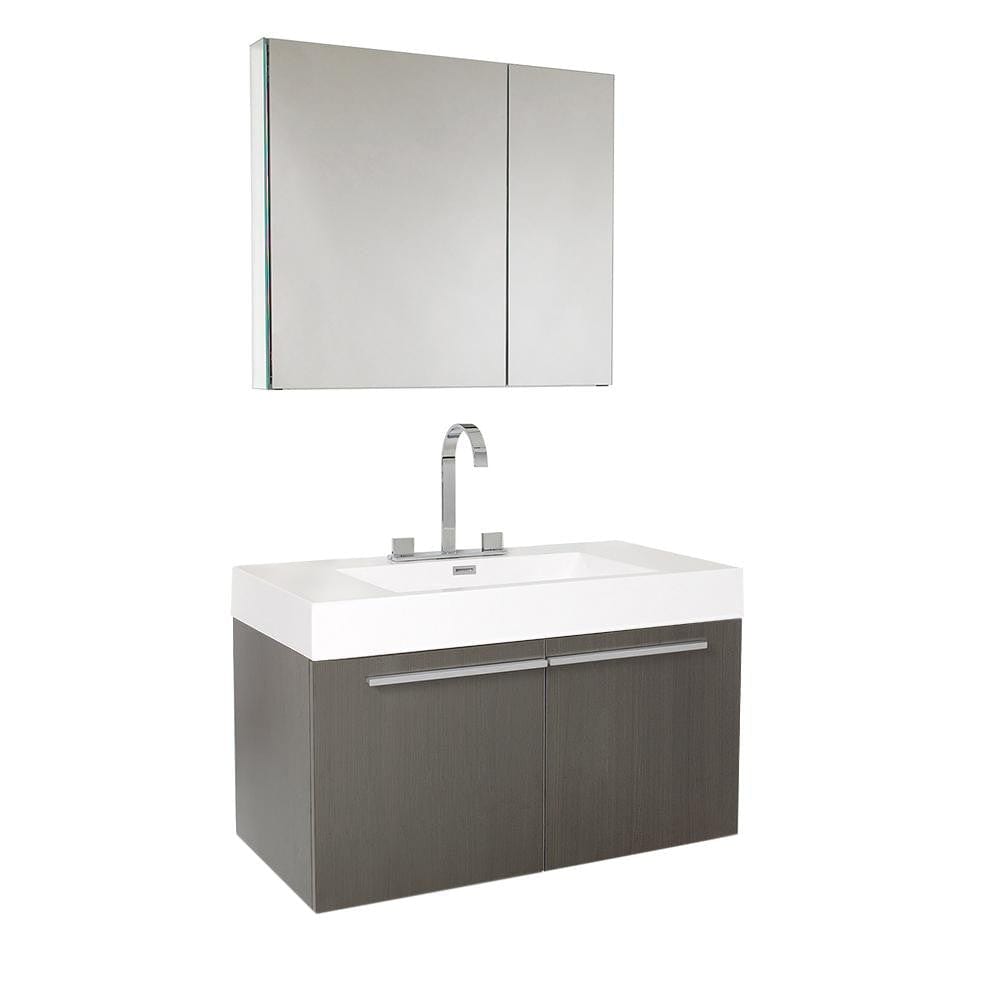 Fresca Vista 36" Gray Oak Modern Bathroom Vanity w/ Medicine Cabinet