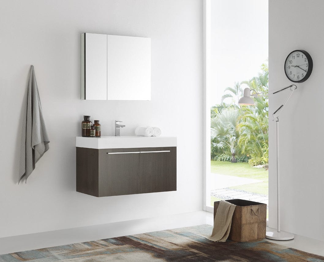 Fresca Vista 36" Gray Oak Modern Bathroom Vanity w/ Medicine Cabinet