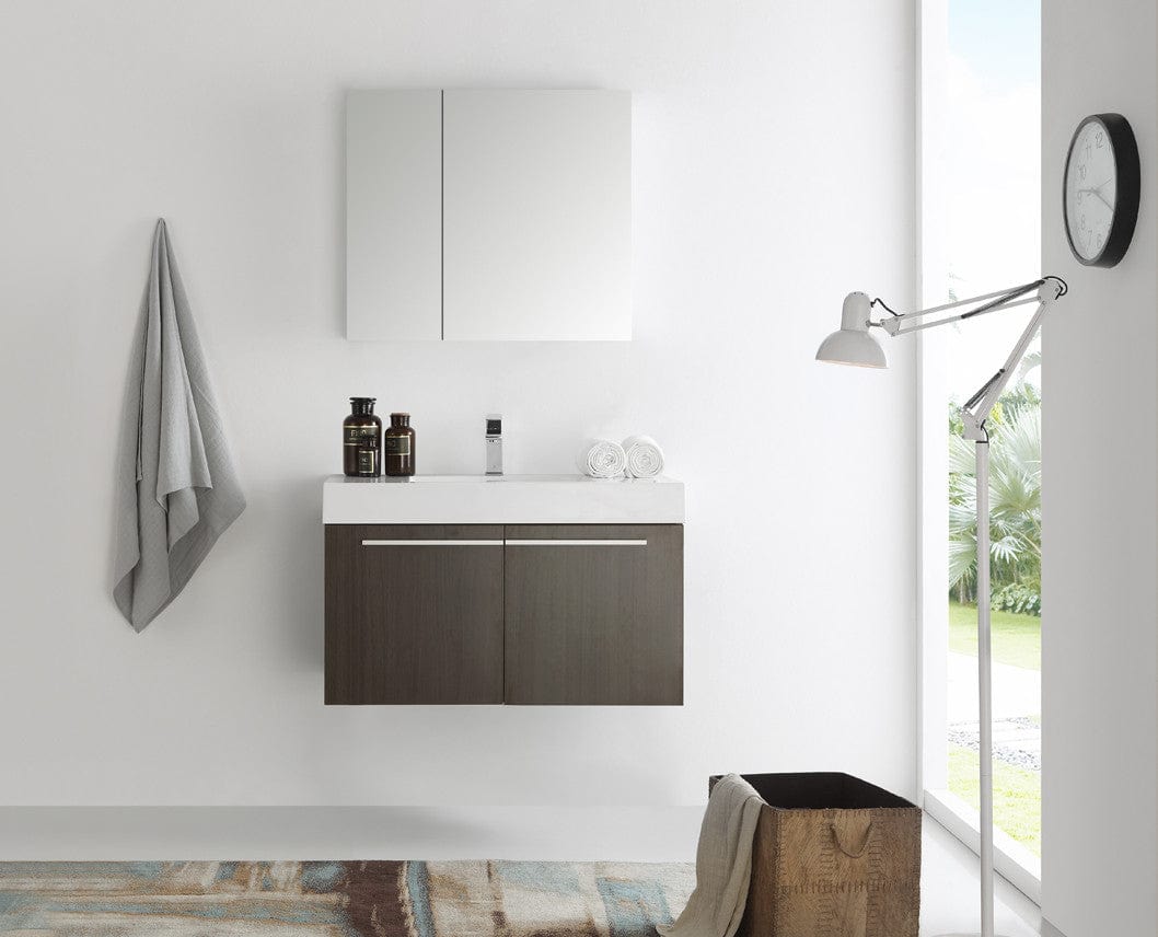 Fresca Vista 36 Gray Oak Modern Bathroom Vanity w/ Medicine Cabinet