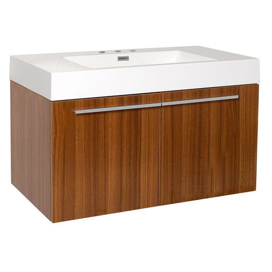 Fresca Vista 36" Teak Modern Bathroom Cabinet w/ Integrated Sink