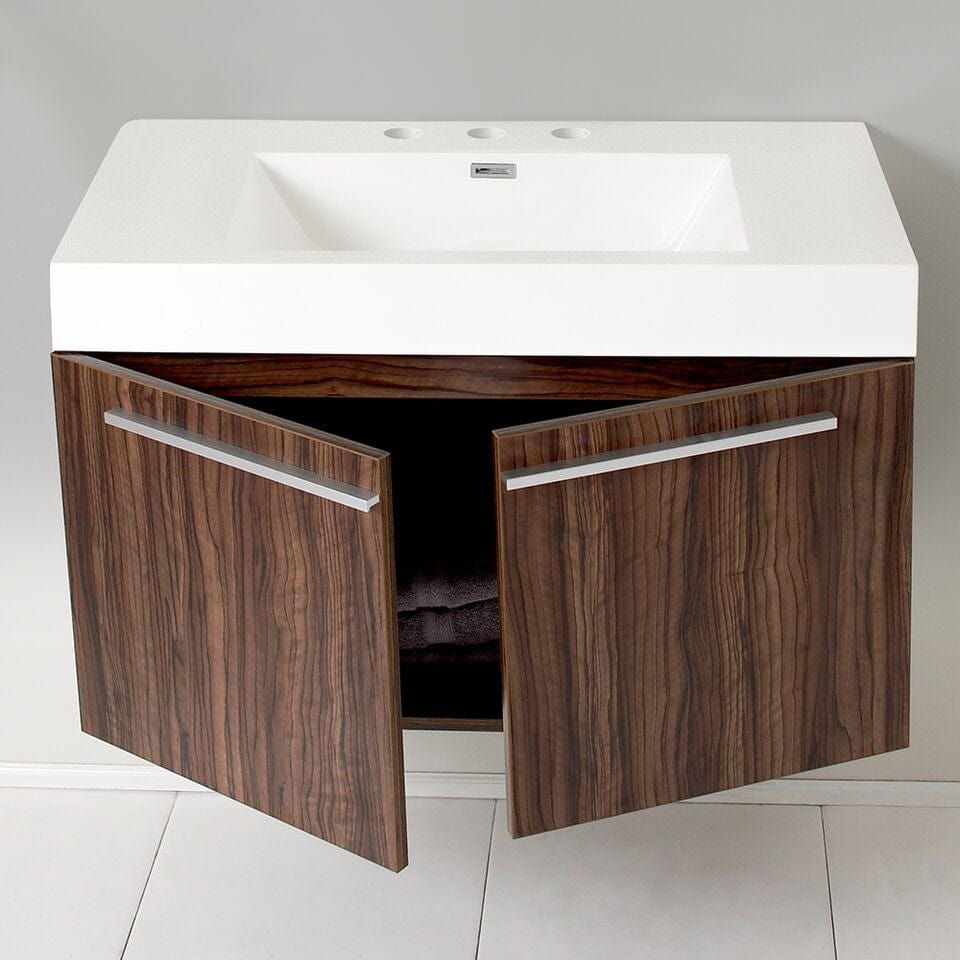 Fresca Vista 36 Walnut Modern Bathroom Cabinet w/ Integrated Sink