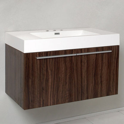 Fresca Vista 36 Walnut Modern Bathroom Cabinet w/ Integrated Sink