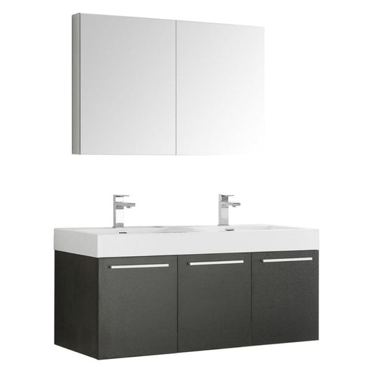 Fresca Vista 48" Black Wall Hung Double Sink Modern Bathroom Vanity w/ Medicine Cabinet