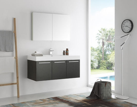 Fresca Vista 48" Black Wall Hung Modern Bathroom Vanity w/ Medicine Cabinet