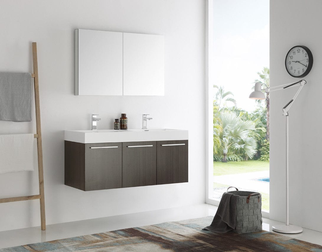 Fresca Vista 48" Gray Oak Wall Hung Double Sink Modern Bathroom Vanity w/ Medicine Cabinet