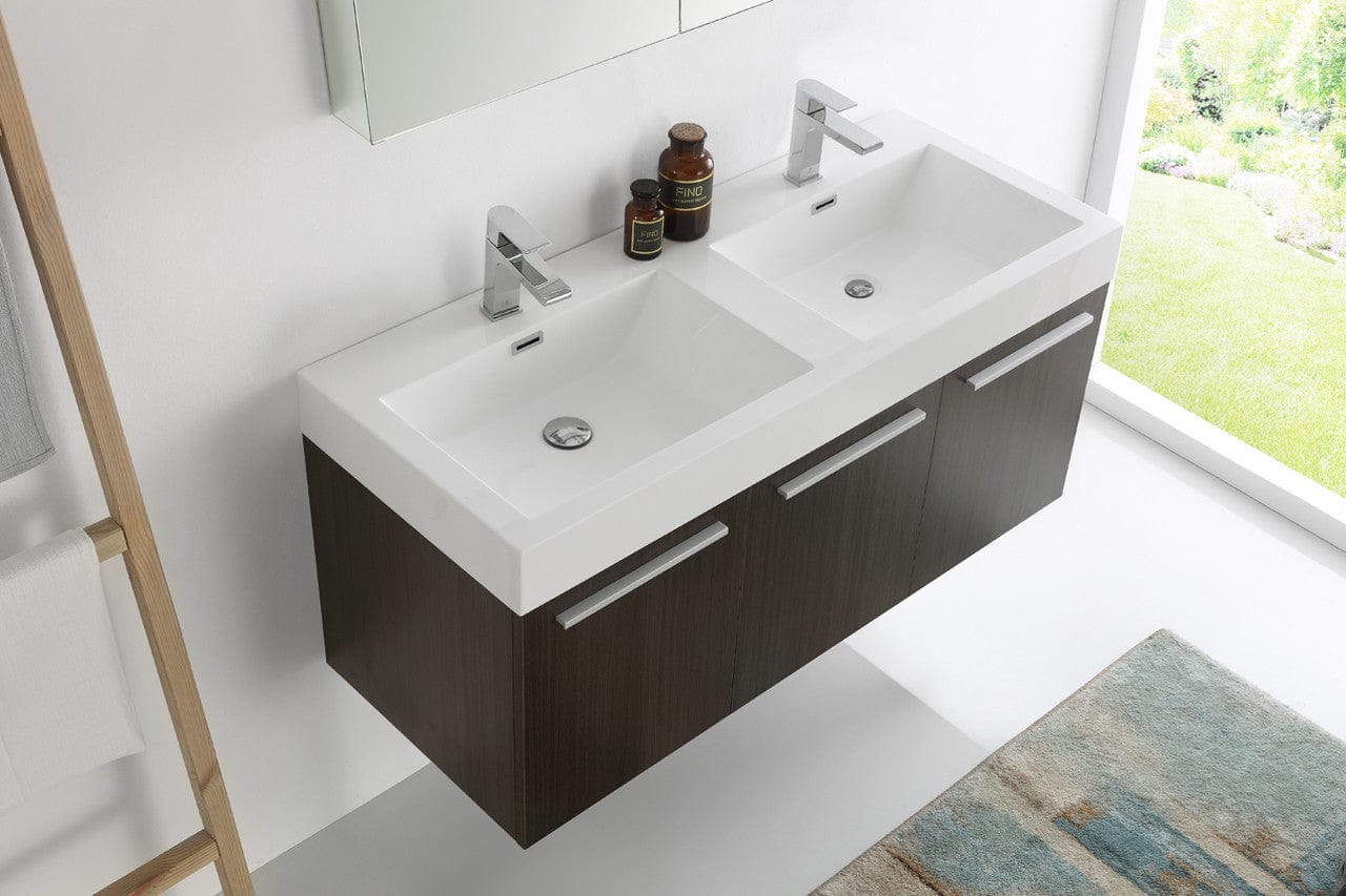 Fresca Vista 48 Gray Oak Wall Hung Double Sink Modern Bathroom Vanity w/ Medicine Cabinet