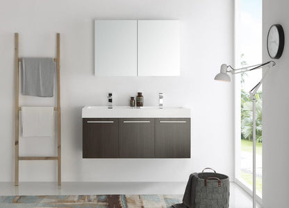 Fresca Vista 48 Gray Oak Wall Hung Double Sink Modern Bathroom Vanity w/ Medicine Cabinet