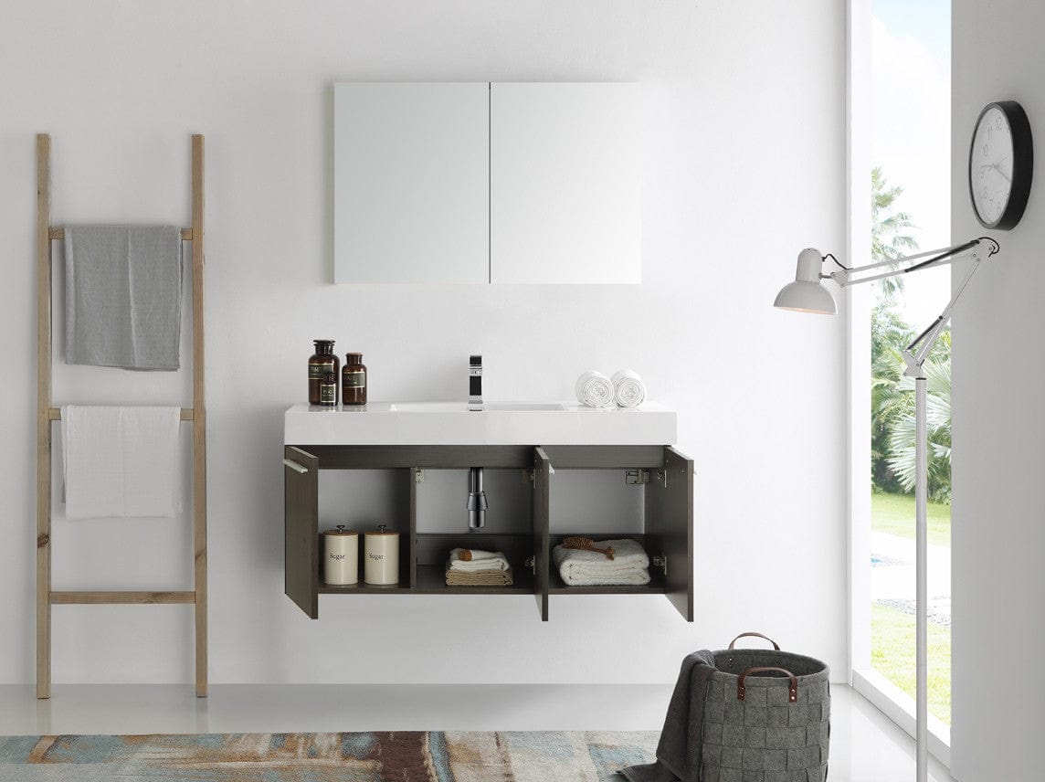 Fresca Vista 48 Gray Oak Wall Hung Modern Bathroom Vanity w/ Medicine Cabinet