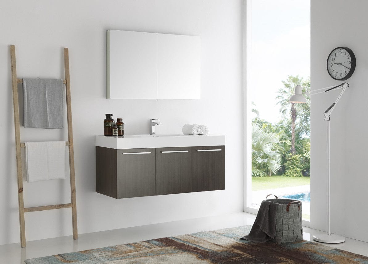 Fresca Vista 48" Gray Oak Wall Hung Modern Bathroom Vanity w/ Medicine Cabinet