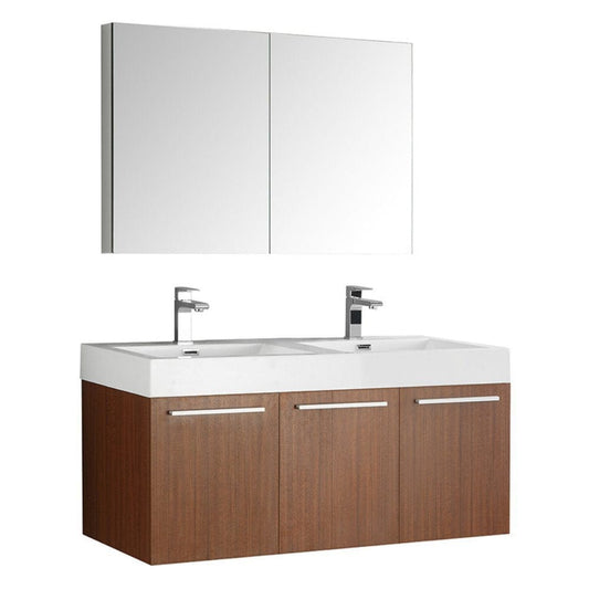 Fresca Vista 48" Teak Wall Hung Double Sink Modern Bathroom Vanity w/ Medicine Cabinet