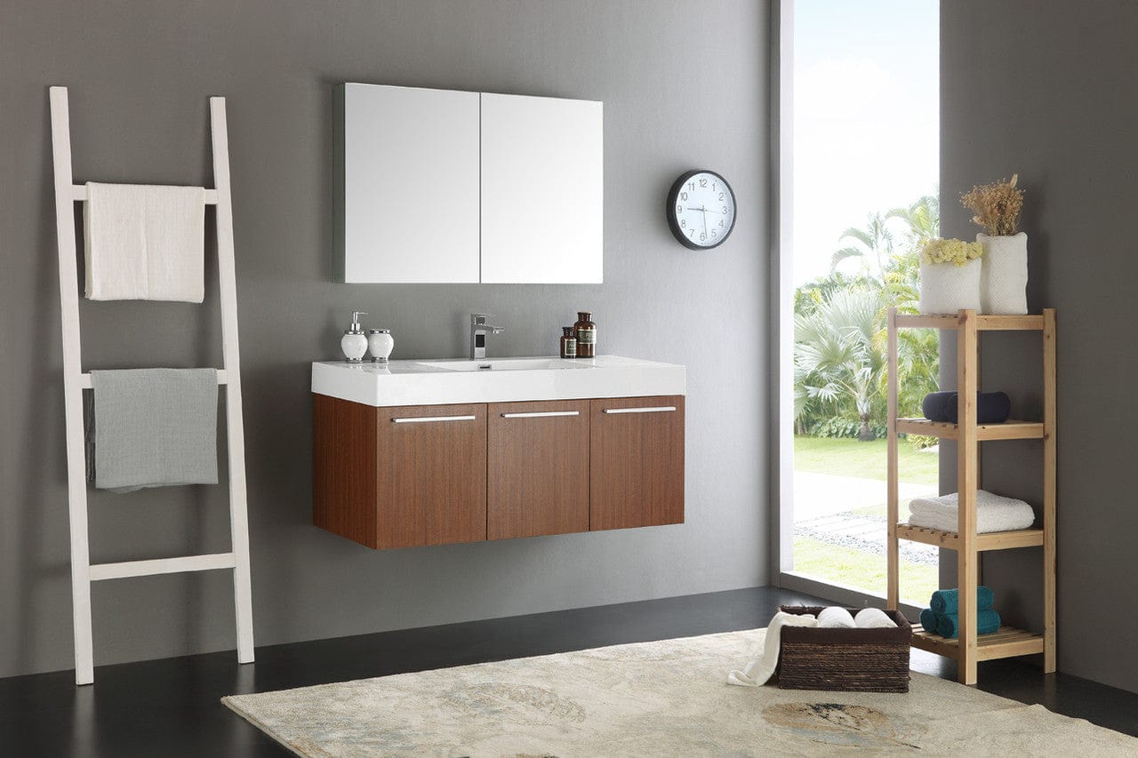 Fresca Vista 48" Teak Wall Hung Modern Bathroom Vanity w/ Medicine Cabinet