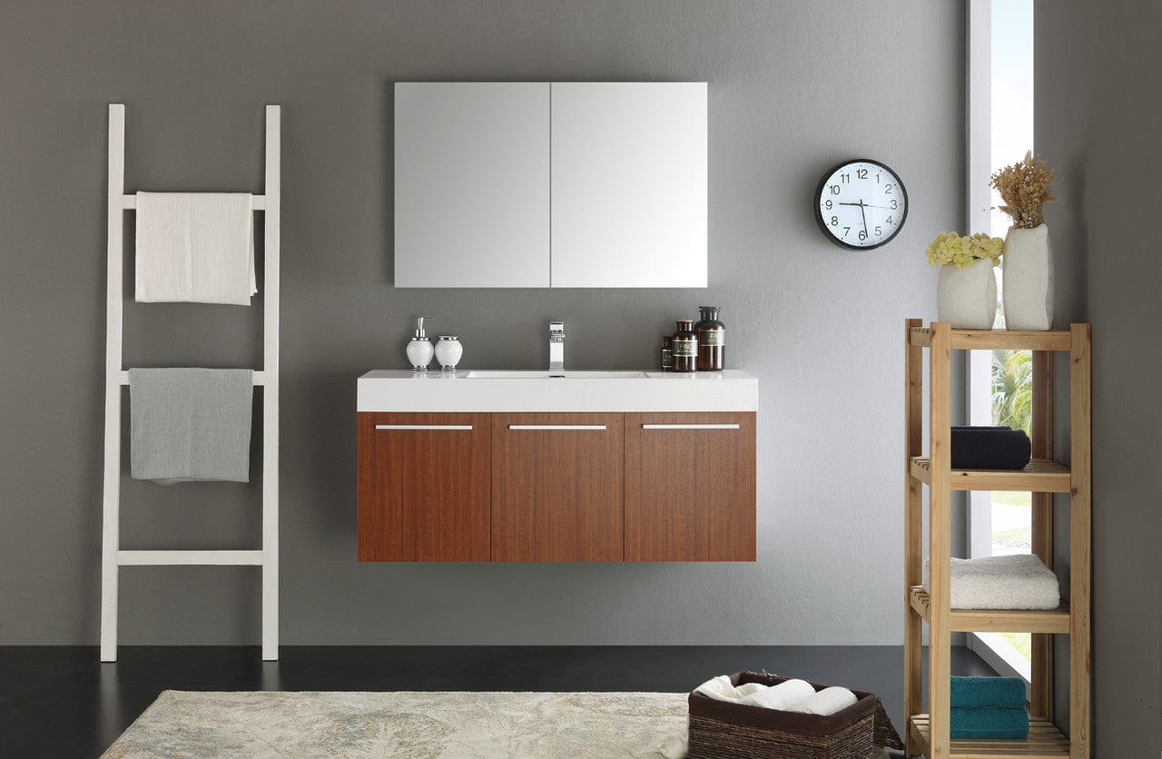 Fresca Vista 48 Teak Wall Hung Modern Bathroom Vanity w/ Medicine Cabinet