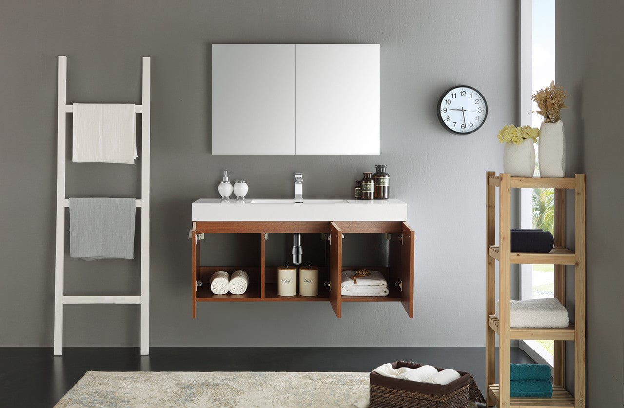 Fresca Vista 48 Teak Wall Hung Modern Bathroom Vanity w/ Medicine Cabinet