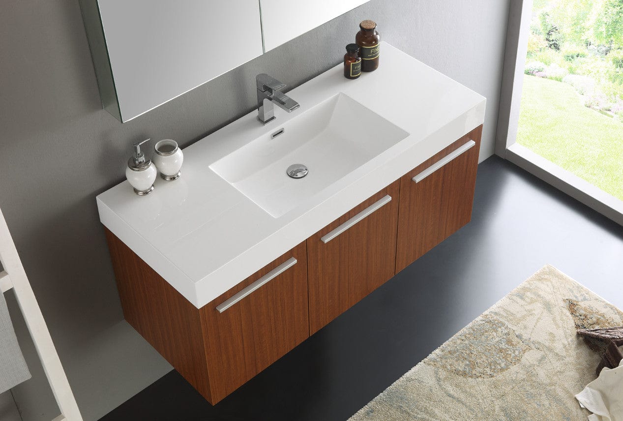 Fresca Vista 48 Teak Wall Hung Modern Bathroom Vanity w/ Medicine Cabinet