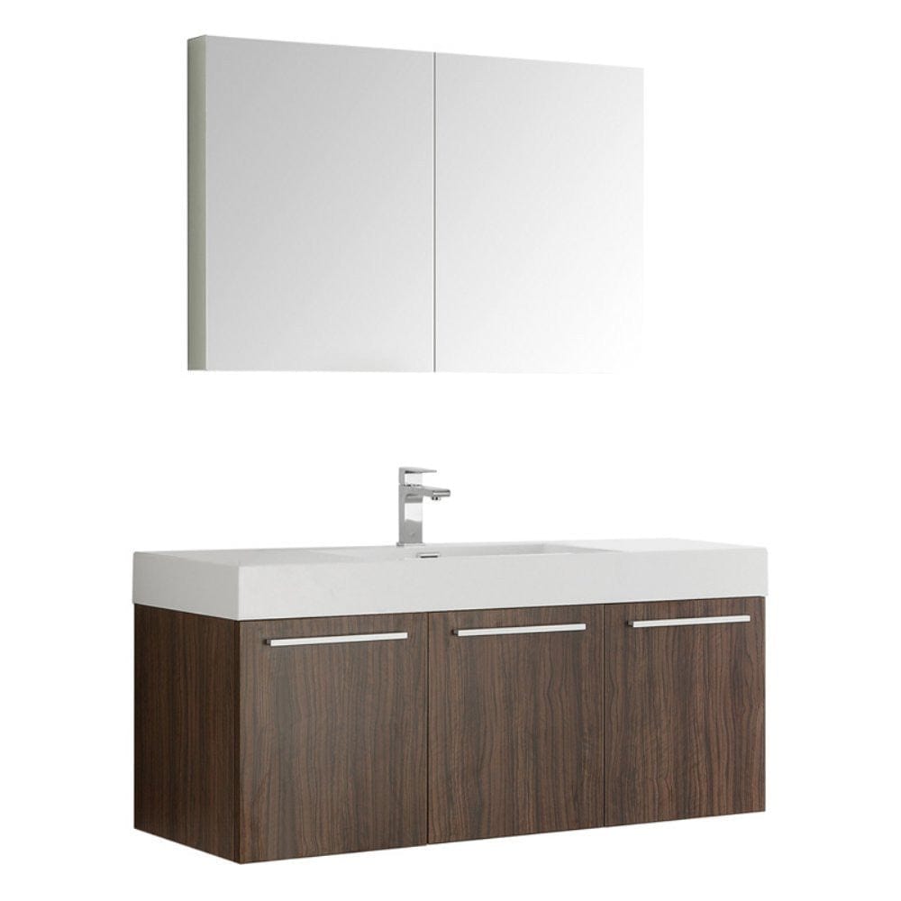 Fresca Vista 48" Walnut Wall Hung Modern Bathroom Vanity w/ Medicine Cabinet